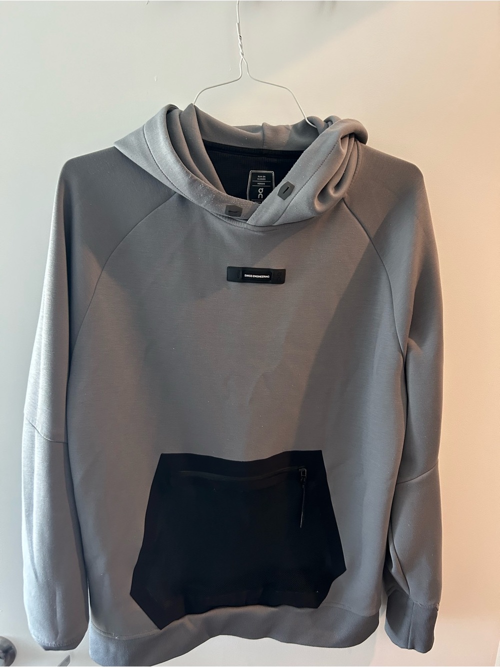 Men's Crewneck Hoodie in Gray with Black Pocket